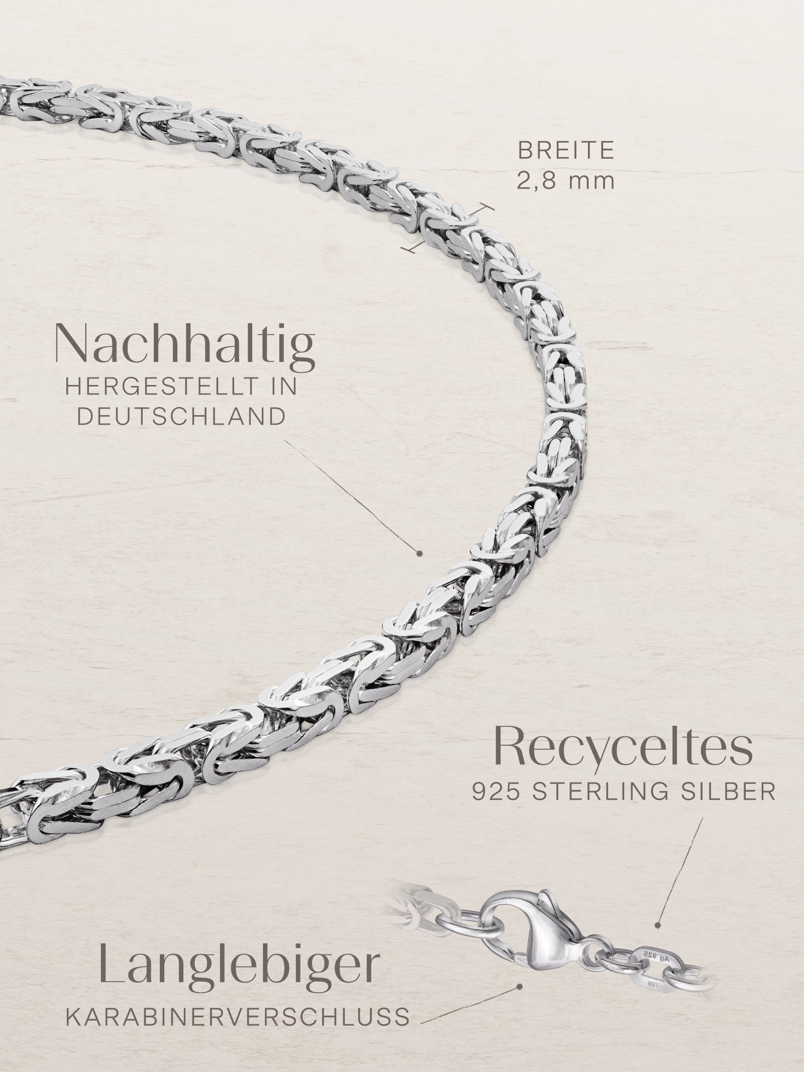 Armband Königskette 2,8 mm Rhodiniertes Silber